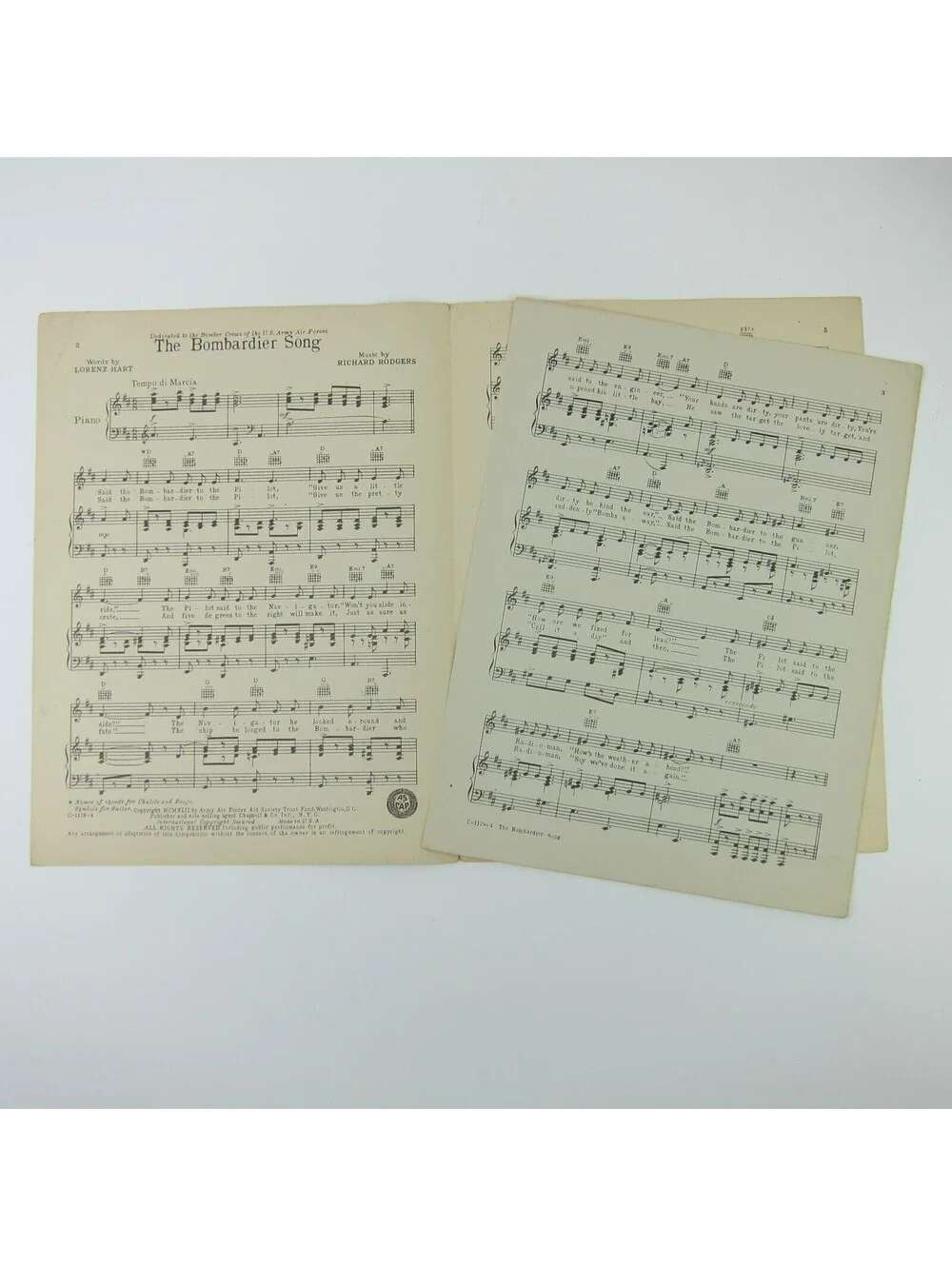 Sheet Music The Bombardier Song Lorenz Hart Richard Rodgers WWII Vintage 1942